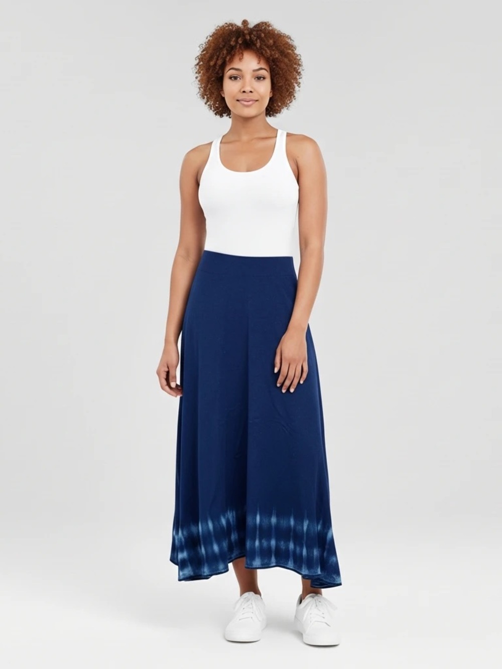 Pure Jill Indigo 100% Cotton Knit Pull On Elastic Waist Blue Tie Dye Skirt Sz S